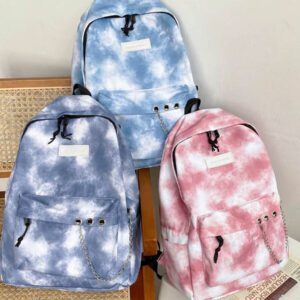 Sac à dos tie-dye polyvalent avec grande capacité, décoration de chaîne et poches multiples, convient pour l'école, le campus, les voyages et les vacances