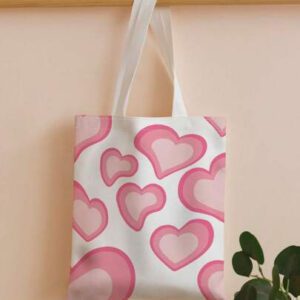 Sac cabas imprimé cœur, sac d'école. Grande capacité, portable, pliable, style classique décontracté. Convient aux adolescentes, femmes, étudiantes. Parfait pour la rentrée, le premier jour d'école, le collège, le lycée, les courses, la Saint-Valentin. Sac de cours et sac à livres idéal pour les femmes et les étudiants. Parfait pour les livres, les courses, la rentrée et plus encore.