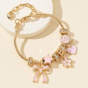 1 pièce Accessoire de mode Pendentif en forme de fleur de sucette d'amour rose avec nœud en perles, fait par les femmes