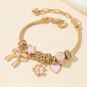 1 pièce Accessoire de mode Pendentif en forme de fleur de sucette d'amour rose avec nœud en perles, fait par les femmes