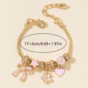 1 pièce Accessoire de mode Pendentif en forme de fleur de sucette d'amour rose avec nœud en perles, fait par les femmes