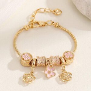 1 pièce Accessoire de mode Pendentif en forme de fleur de sucette d'amour rose avec nœud en perles, fait par les femmes