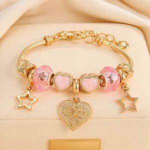 1 pièce Accessoire de mode Pendentif en forme de fleur de sucette d'amour rose avec nœud en perles, fait par les femmes