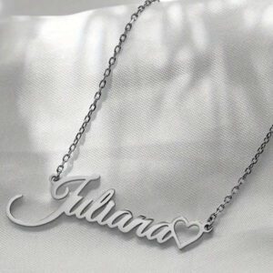 [Collier personnalisé] Collier avec nom personnalisé - Pendentif en forme de cœur en acier inoxydable en police cursive, cadeau de la Saint-Valentin, à porter au quotidien, accessoire annuel, design de police élégant, chaîne raffinée, ornement charmant et gracieux, design personnalisé, convient comme cadeau réfléchi et accessoire de tenue quotidienne, multifonctionnel, ornemental, lettre, élégant, moderne, coloré, mignon, adorable, décontracté, personnalisé, unique, idéal pour lui, idéal pour elle