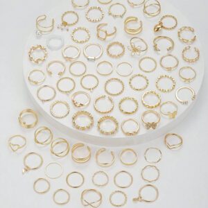 17KM 70/73/23/30/24 pièces Ensemble de bagues minimalistes en métal avec formes géométriques et fausses perles en forme de cœur, cadeau pour femme pour les vacances, les rendez-vous, le quotidien, les fêtes (sans boîte)