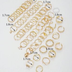 17KM 70/73/23/30/24 pièces Ensemble de bagues minimalistes en métal avec formes géométriques et fausses perles en forme de cœur, cadeau pour femme pour les vacances, les rendez-vous, le quotidien, les fêtes (sans boîte)