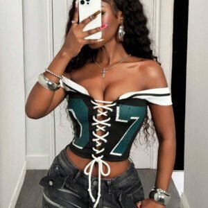 BamGleam Top sexy style épaule à épaule hip-hop pour femme