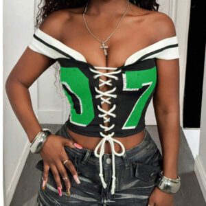 BamGleam Top sexy style épaule à épaule hip-hop pour femme