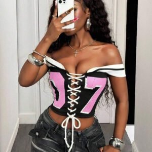 BamGleam Top sexy style épaule à épaule hip-hop pour femme