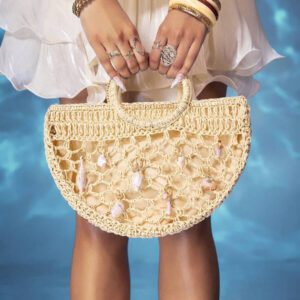 ROMWE Fairycore Sac à main de plage en paille ajouré à la mode avec coquillage, style DIY, aléatoire