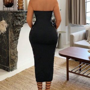 SHEIN SXY Robe de soirée midi bustier en dentelle avec patchwork et découpe, ajustée au corps