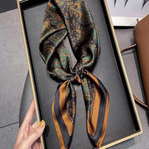 1 pièce Foulard carré imprimé floral en imitation de soie de 26,77 pouces pour femmes, bandeau/serre-tête/écharpe à usage multiple respirant/accessoire de sac élégant Bandana