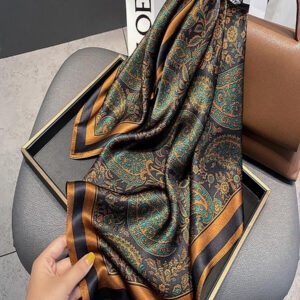 1 pièce Foulard carré imprimé floral en imitation de soie de 26,77 pouces pour femmes, bandeau/serre-tête/écharpe à usage multiple respirant/accessoire de sac élégant Bandana