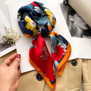 1 pièce Foulard carré imprimé floral en imitation de soie de 26,77 pouces pour femmes, bandeau/serre-tête/écharpe à usage multiple respirant/accessoire de sac élégant Bandana