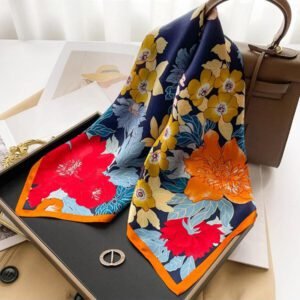 1 pièce Foulard carré imprimé floral en imitation de soie de 26,77 pouces pour femmes, bandeau/serre-tête/écharpe à usage multiple respirant/accessoire de sac élégant Bandana