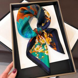 1 pièce Foulard carré imprimé floral en imitation de soie de 26,77 pouces pour femmes, bandeau/serre-tête/écharpe à usage multiple respirant/accessoire de sac élégant Bandana