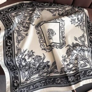 1 pièce Foulard carré en satin de soie à imprimé floral de luxe et , bandeau polyvalent pour femmes pour le tourisme, les vacances, les loisirs, le foulard de tête, les déplacements quotidiens, le petit col