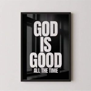 1 pièce Citation "Dieu est bon en tout temps" Tableau mural Verset biblique Impressions sur canevas Peintures Affiches inspirantes Décoration religieuse minimaliste pour chambre, salon ou décoration de pièce chrétienne Cadeau pour elle, sans cadre ou avec cadre