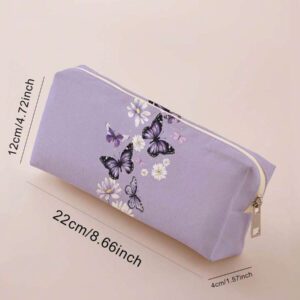 1 pièce Trousse à crayons en velours côtelé imprimée de papillons et de fleurs, sac de rangement pour articles de papeterie, pochette de papeterie imprimée recto-verso, trousse à crayons multifonction portable pour le bureau, cadeau idéal pour les étudiants, les amis, la Aïd al-Adha, les vacances, la trousse à crayons, le sac d'école, les fournitures scolaires, la rentrée scolaire