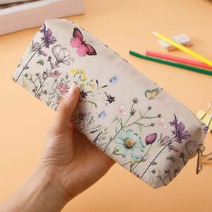 1 pièce Trousse à crayons en velours côtelé imprimée de papillons et de fleurs, sac de rangement pour articles de papeterie, pochette de papeterie imprimée recto-verso, trousse à crayons multifonction portable pour le bureau, cadeau idéal pour les étudiants, les amis, la Aïd al-Adha, les vacances, la trousse à crayons, le sac d'école, les fournitures scolaires, la rentrée scolaire