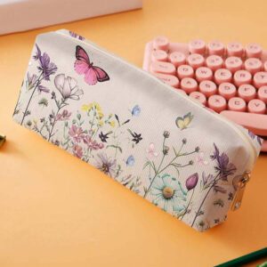 1 pièce Trousse à crayons en velours côtelé imprimée de papillons et de fleurs, sac de rangement pour articles de papeterie, pochette de papeterie imprimée recto-verso, trousse à crayons multifonction portable pour le bureau, cadeau idéal pour les étudiants, les amis, la Aïd al-Adha, les vacances, la trousse à crayons, le sac d'école, les fournitures scolaires, la rentrée scolaire