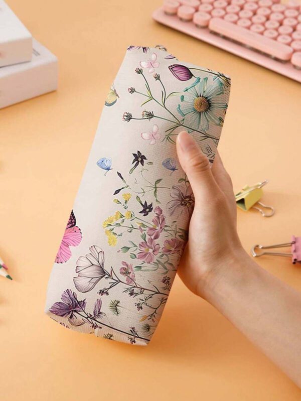 1 pièce Trousse à crayons en velours côtelé imprimée de papillons et de fleurs, sac de rangement pour articles de papeterie, pochette de papeterie imprimée recto-verso, trousse à crayons multifonction portable pour le bureau, cadeau idéal pour les étudiants, les amis, la Aïd al-Adha, les vacances, la trousse à crayons, le sac d'école, les fournitures scolaires, la rentrée scolaire – Image 8
