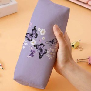 1 pièce Trousse à crayons en velours côtelé imprimée de papillons et de fleurs, sac de rangement pour articles de papeterie, pochette de papeterie imprimée recto-verso, trousse à crayons multifonction portable pour le bureau, cadeau idéal pour les étudiants, les amis, la Aïd al-Adha, les vacances, la trousse à crayons, le sac d'école, les fournitures scolaires, la rentrée scolaire