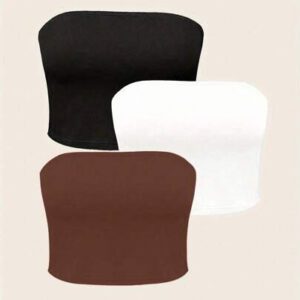Allurite 3 pièces Femmes Débardeur tube court polyvalent de couleur unie, Vêtements d'été et d'automne pour femmes, Rentrée scolaire