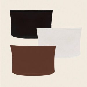 Allurite 3 pièces Femmes Débardeur tube court polyvalent de couleur unie, Vêtements d'été et d'automne pour femmes, Rentrée scolaire