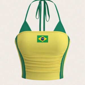 SHEIN ICON Débardeur de sport sans dos avec lien à la taille pour femmes, style Y2K, mode, rayures et impression bicolore