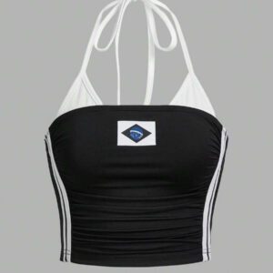 SHEIN ICON Débardeur de sport sans dos avec lien à la taille pour femmes, style Y2K, mode, rayures et impression bicolore