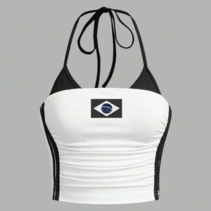 SHEIN ICON Débardeur de sport sans dos avec lien à la taille pour femmes, style Y2K, mode, rayures et impression bicolore