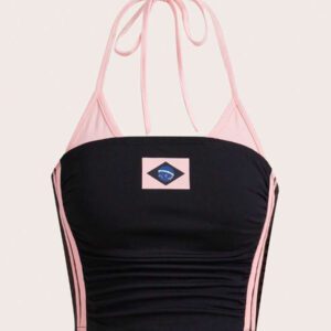 SHEIN ICON Débardeur de sport sans dos avec lien à la taille pour femmes, style Y2K, mode, rayures et impression bicolore