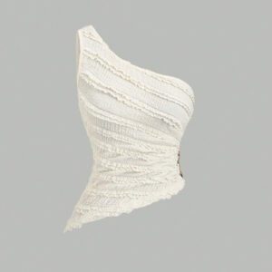 Sweetra Nouvelle blouse asymétrique à une épaule pour femmes, printemps et été, en tissu texturé avec décoration de boutons métalliques, convient pour les vacances à la plage