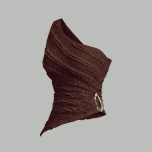 Sweetra Nouvelle blouse asymétrique à une épaule pour femmes, printemps et été, en tissu texturé avec décoration de boutons métalliques, convient pour les vacances à la plage