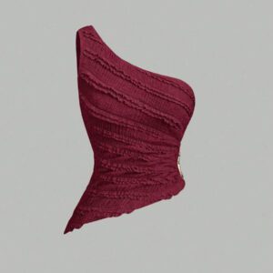 Sweetra Nouvelle blouse asymétrique à une épaule pour femmes, printemps et été, en tissu texturé avec décoration de boutons métalliques, convient pour les vacances à la plage
