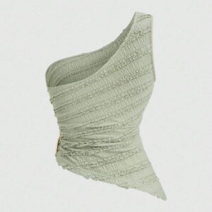 Sweetra Nouvelle blouse asymétrique à une épaule pour femmes, printemps et été, en tissu texturé avec décoration de boutons métalliques, convient pour les vacances à la plage