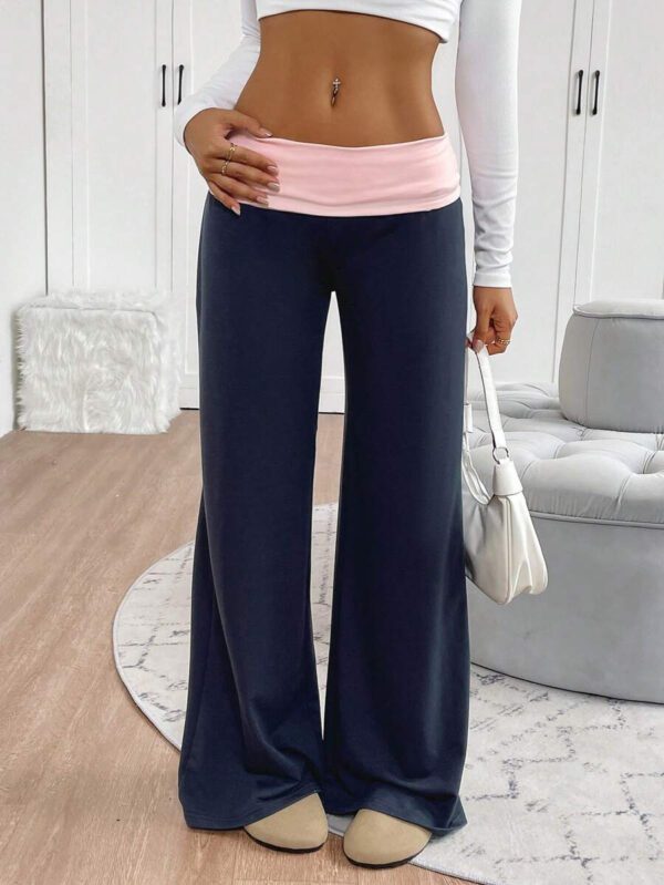 INAWLY Women's Casual Contrast Foldover Waist Wide Leg Sweatpants Graduation,Back To School Outfits,Graduation,Teacher Outfits For Women,Back To School Fall Cloth For Women – Image 2