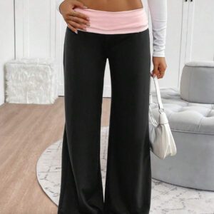INAWLY Women's Casual Contrast Foldover Waist Wide Leg Sweatpants Graduation,Back To School Outfits,Graduation,Teacher Outfits For Women,Back To School Fall Cloth For Women