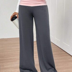 INAWLY Women's Casual Contrast Foldover Waist Wide Leg Sweatpants Graduation,Back To School Outfits,Graduation,Teacher Outfits For Women,Back To School Fall Cloth For Women