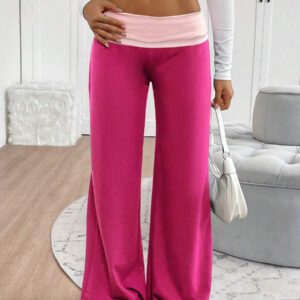 INAWLY Women's Casual Contrast Foldover Waist Wide Leg Sweatpants Graduation,Back To School Outfits,Graduation,Teacher Outfits For Women,Back To School Fall Cloth For Women