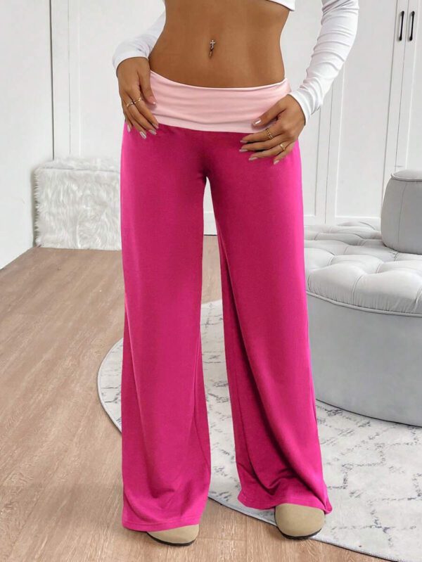 INAWLY Women's Casual Contrast Foldover Waist Wide Leg Sweatpants Graduation,Back To School Outfits,Graduation,Teacher Outfits For Women,Back To School Fall Cloth For Women – Image 22