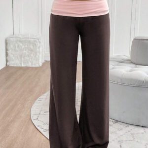 INAWLY Women's Casual Contrast Foldover Waist Wide Leg Sweatpants Graduation,Back To School Outfits,Graduation,Teacher Outfits For Women,Back To School Fall Cloth For Women