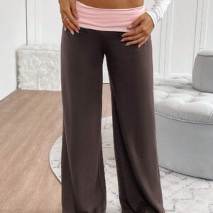 INAWLY Women's Casual Contrast Foldover Waist Wide Leg Sweatpants Graduation,Back To School Outfits,Graduation,Teacher Outfits For Women,Back To School Fall Cloth For Women