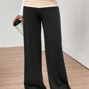 INAWLY Women's Casual Contrast Foldover Waist Wide Leg Sweatpants Graduation,Back To School Outfits,Graduation,Teacher Outfits For Women,Back To School Fall Cloth For Women
