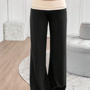 INAWLY Women's Casual Contrast Foldover Waist Wide Leg Sweatpants Graduation,Back To School Outfits,Graduation,Teacher Outfits For Women,Back To School Fall Cloth For Women