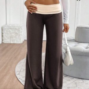 INAWLY Women's Casual Contrast Foldover Waist Wide Leg Sweatpants Graduation,Back To School Outfits,Graduation,Teacher Outfits For Women,Back To School Fall Cloth For Women
