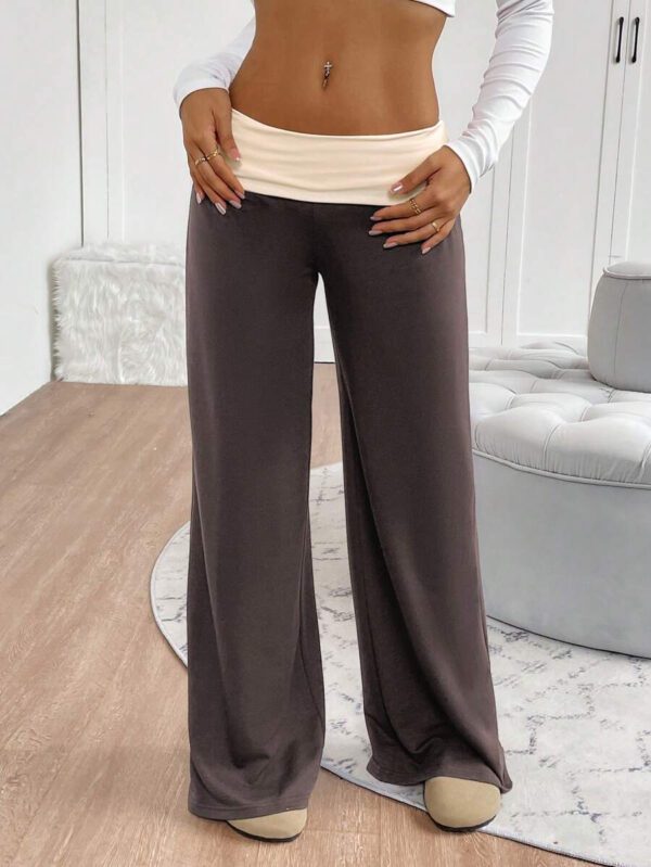 INAWLY Women's Casual Contrast Foldover Waist Wide Leg Sweatpants Graduation,Back To School Outfits,Graduation,Teacher Outfits For Women,Back To School Fall Cloth For Women – Image 44