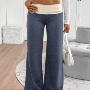 INAWLY Women's Casual Contrast Foldover Waist Wide Leg Sweatpants Graduation,Back To School Outfits,Graduation,Teacher Outfits For Women,Back To School Fall Cloth For Women
