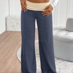 INAWLY Women's Casual Contrast Foldover Waist Wide Leg Sweatpants Graduation,Back To School Outfits,Graduation,Teacher Outfits For Women,Back To School Fall Cloth For Women